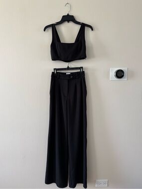 Princess Polly: Black Wide-Leg Trousers with Matching Crop Top